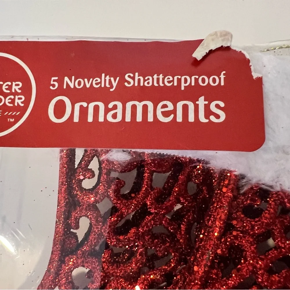 Winter Wonder Red Stocking 5-Ct Decorative Holiday Tree Ornaments Shatterproof